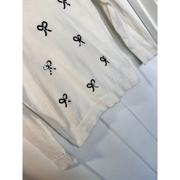Crewcuts Girls‎ Crew Neck Sequin Bow Sweater Long Sleeve White Size Medium (8-9) - Picture 2 of 9